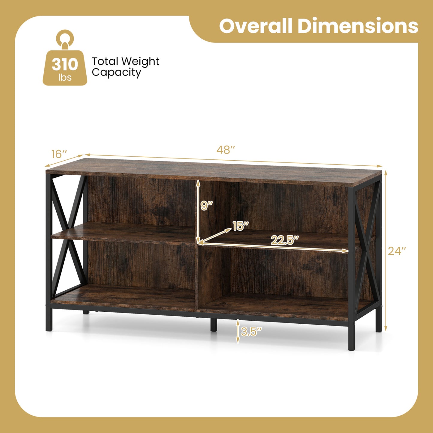 Wooden TV Stand For 55 Inch TVs, X-Shaped Frame, Brown Entertainment Centers & TV Stands at Gallery Canada