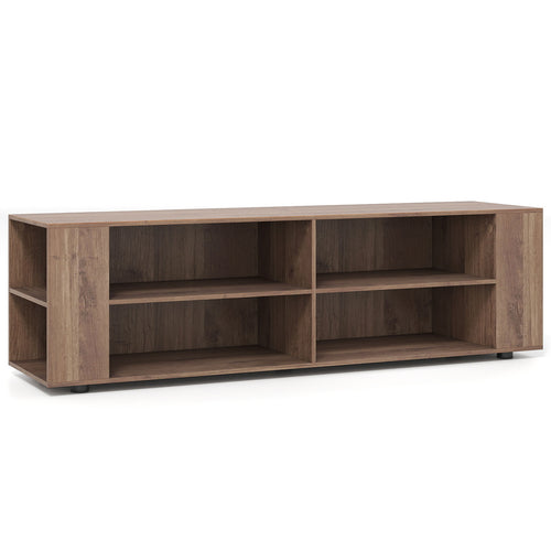 Wooden TV Stand, 8 Open Shelves, 65 Inch, Light Gray
