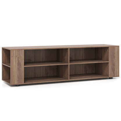 Wooden TV Stand, 8 Open Shelves, 65 Inch, Light Gray Entertainment Centers & TV Stands at Gallery Canada