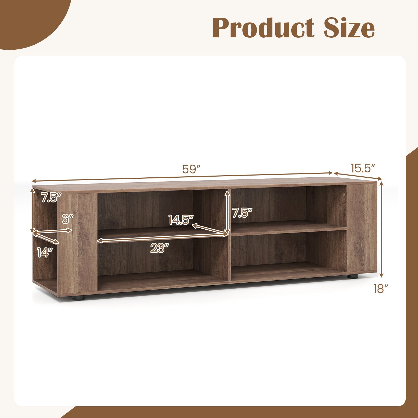 Wooden TV Stand, 8 Open Shelves, 65 Inch, Light Gray Entertainment Centers & TV Stands at Gallery Canada