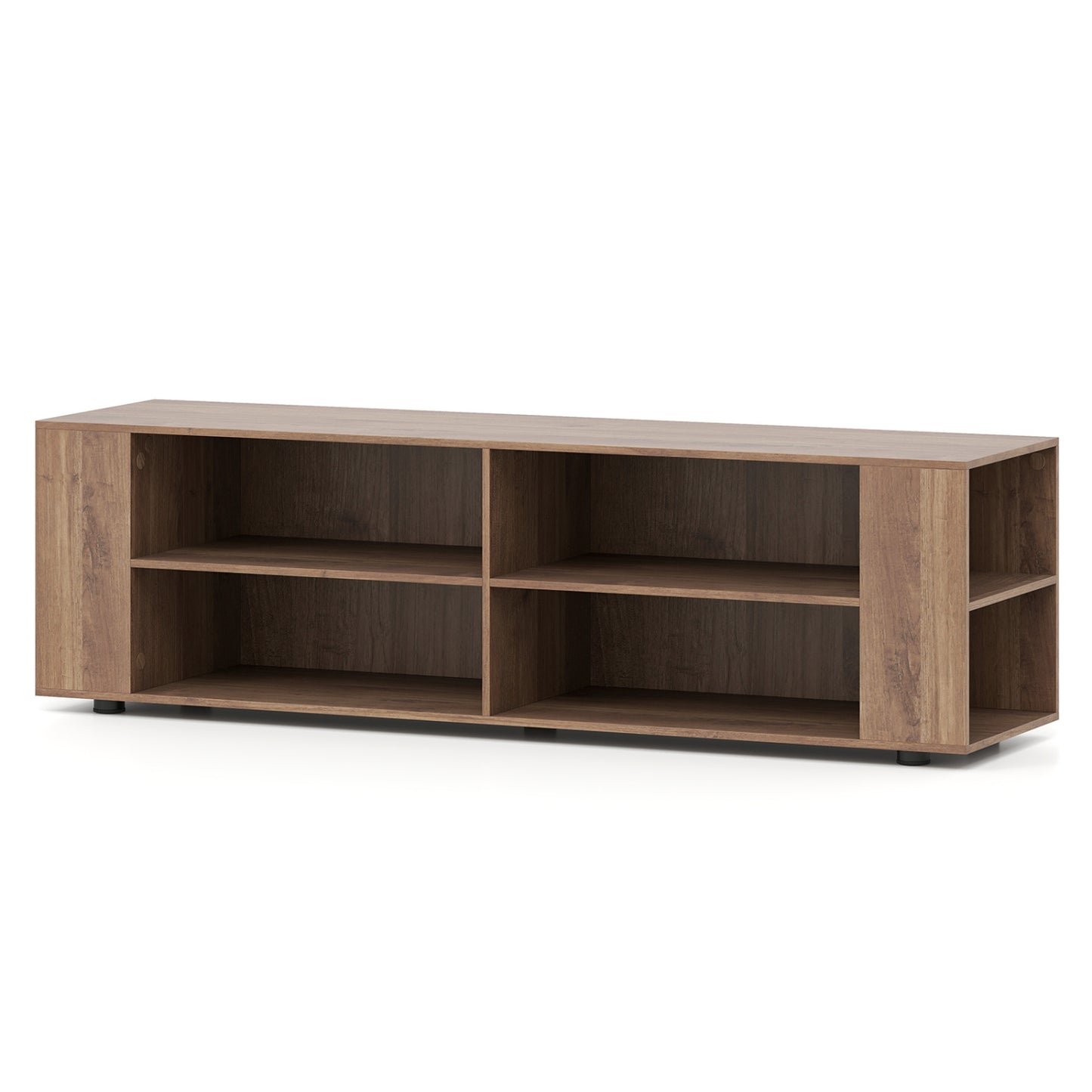 Wooden TV Stand, 8 Open Shelves, 65 Inch, Light Gray Entertainment Centers & TV Stands at Gallery Canada