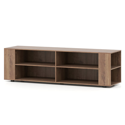 Wooden TV Stand, 8 Open Shelves, 65 Inch, Light Gray Entertainment Centers & TV Stands at Gallery Canada