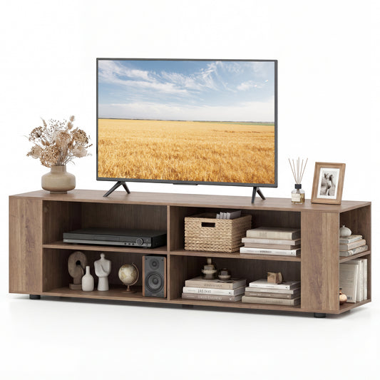 Wooden TV Stand, 8 Open Shelves, 65 Inch, Light Gray Entertainment Centers & TV Stands Light Gray at Gallery Canada