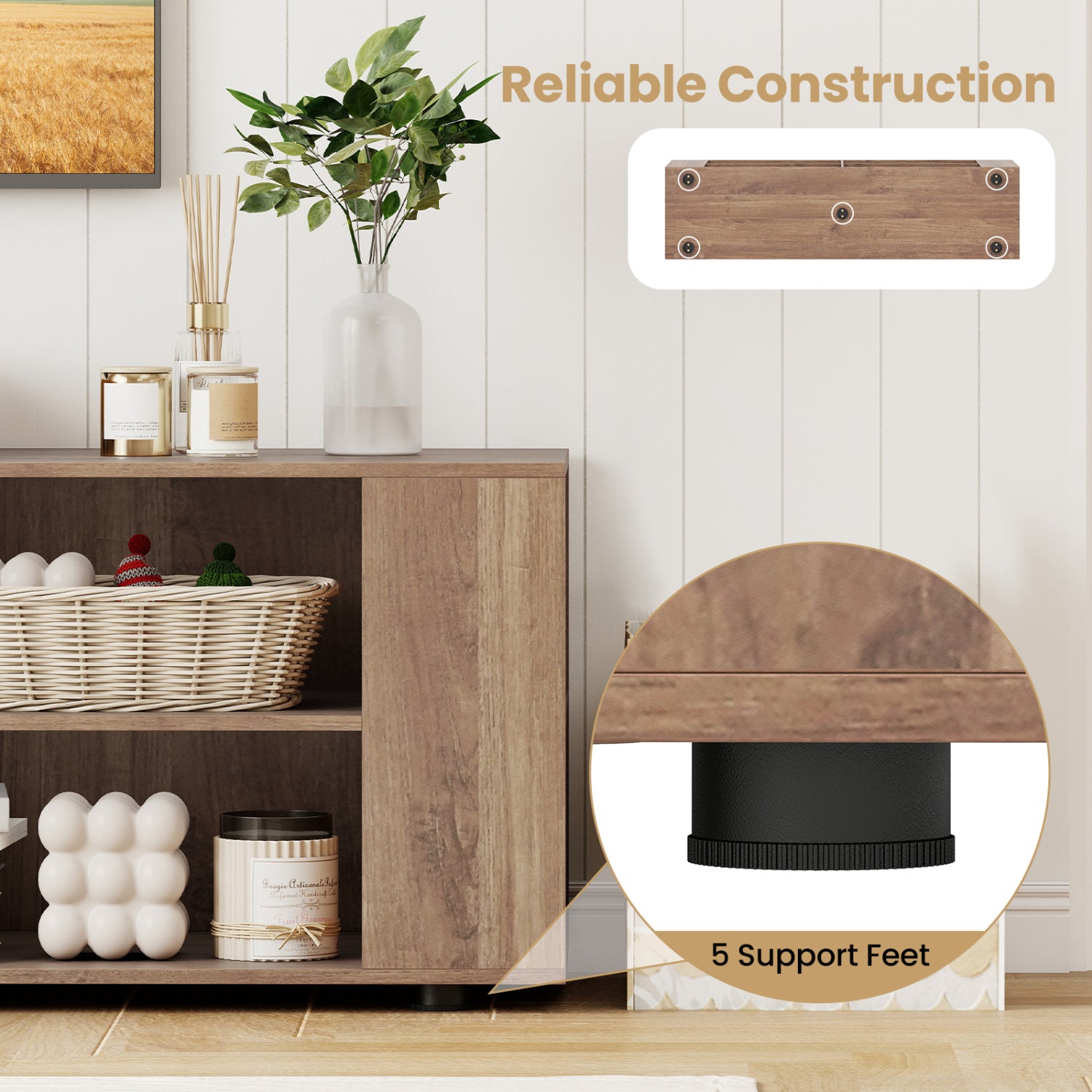 Wooden TV Stand, 8 Open Shelves, 65 Inch, Light Gray Entertainment Centers & TV Stands at Gallery Canada