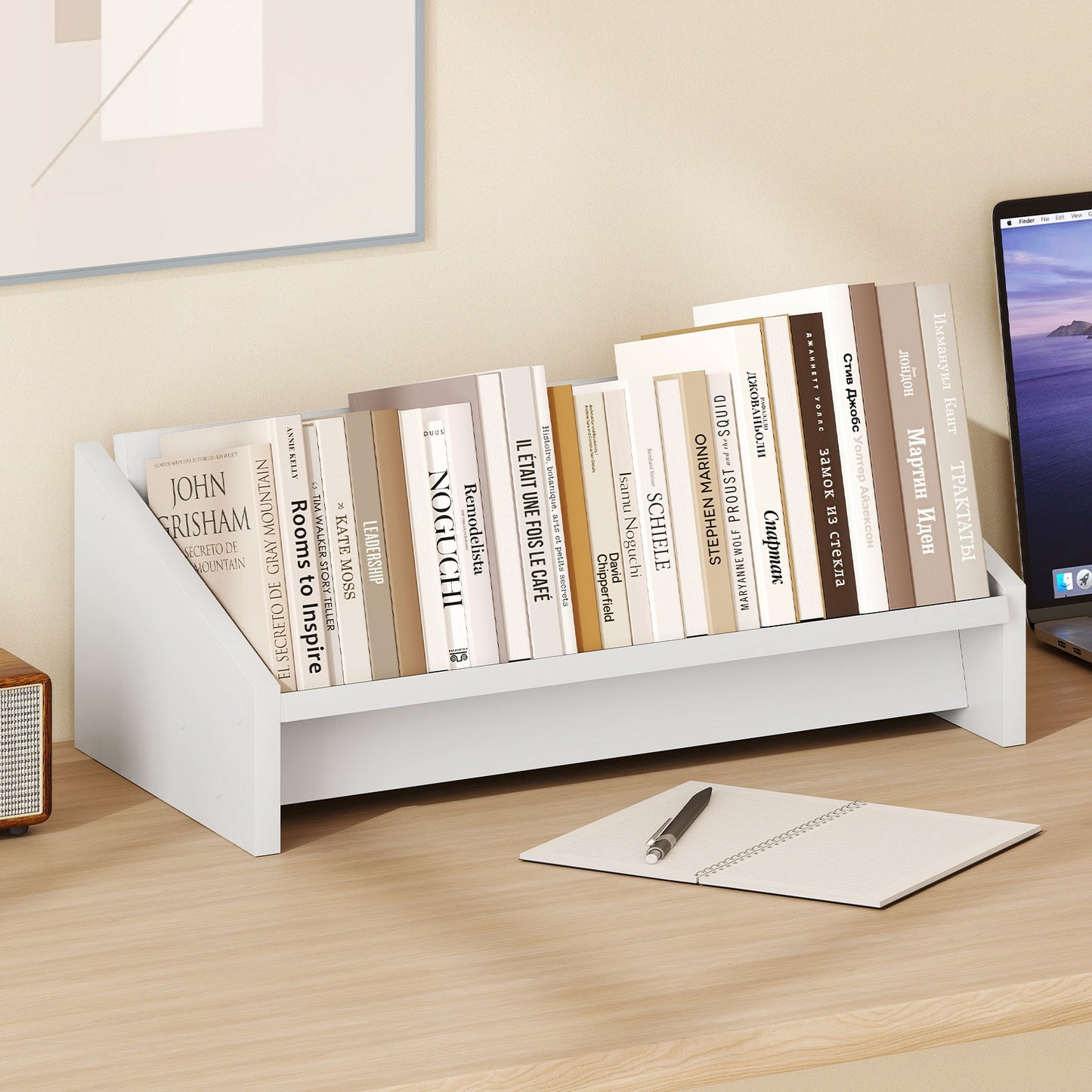 Wooden Tilting Bookcase Small Desktop Bookshelf Organizer for Magazines, White Bookcases at Gallery Canada