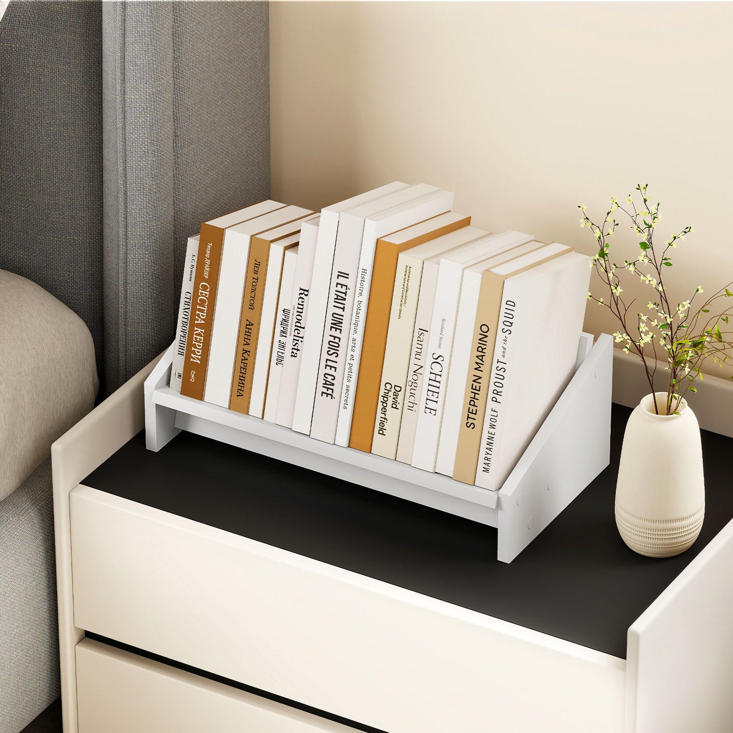Wooden Tilting Bookcase Small Desktop Bookshelf Organizer for Magazines, White Bookcases at Gallery Canada