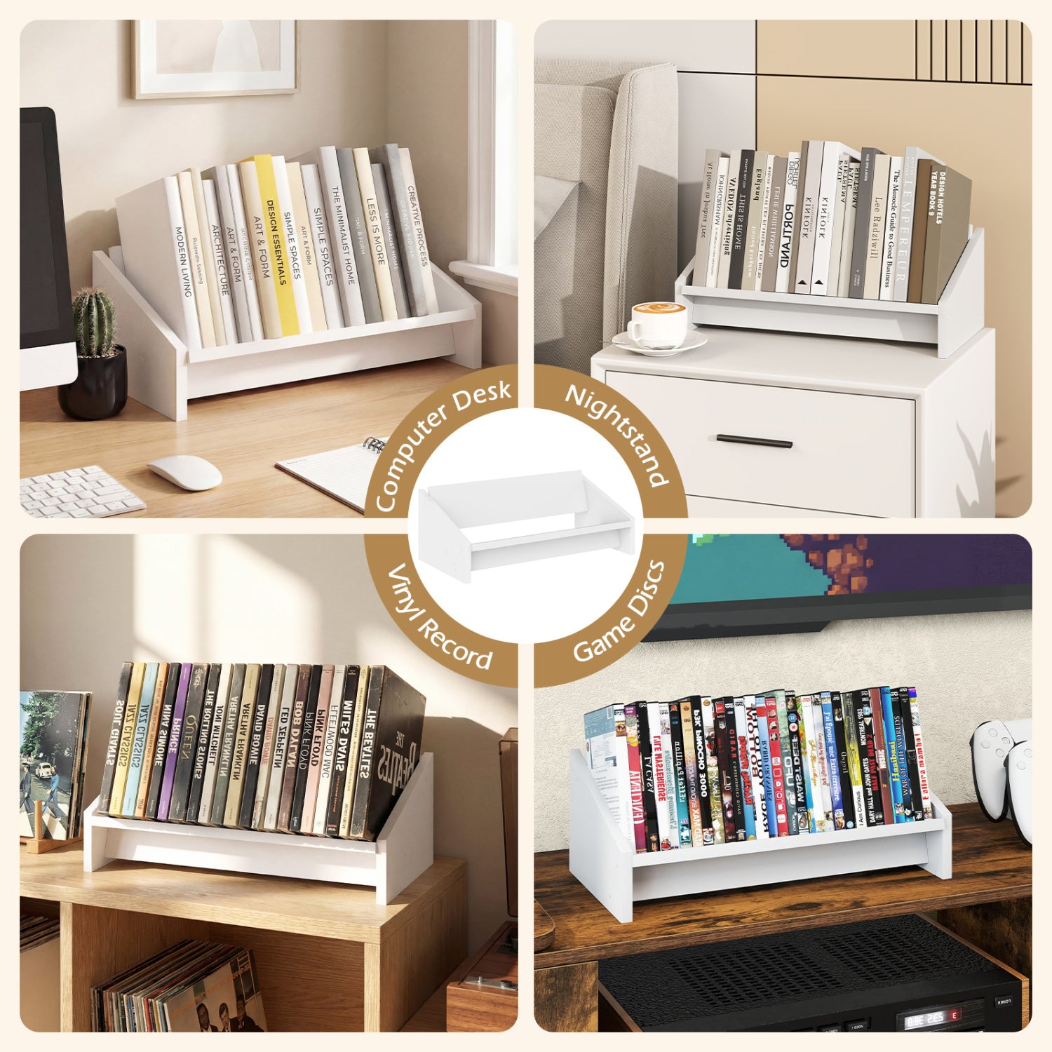Wooden Tilting Bookcase Small Desktop Bookshelf Organizer for Magazines, White Bookcases at Gallery Canada