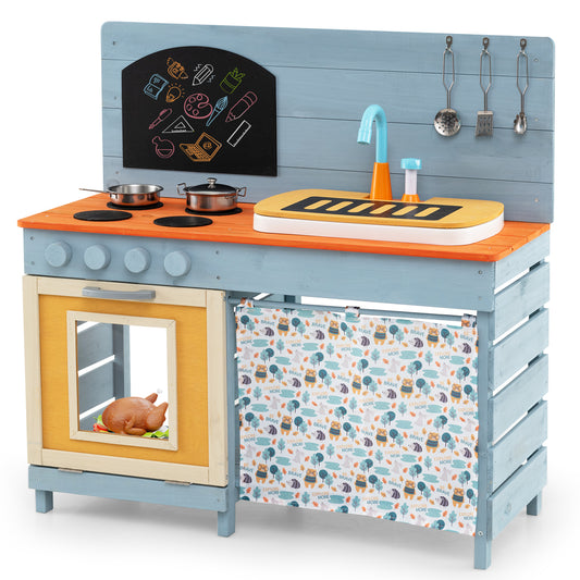 Wooden Toy Kitchen Playset With Removable Faucet, Blue Play Kitchen Sets Blue at Gallery Canada