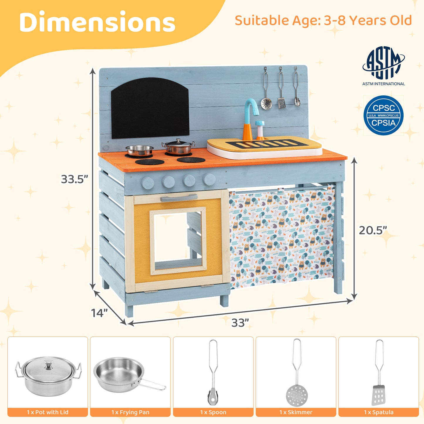 Wooden Toy Kitchen Playset with Removable Circulation Faucet and Cooking Accessories, Blue Play Kitchen Sets at Gallery Canada