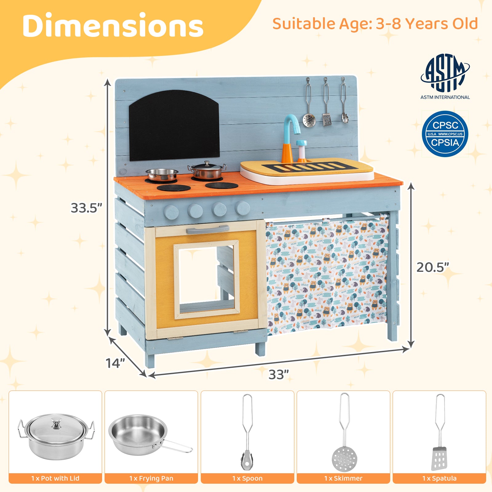 Wooden Toy Kitchen Playset with Removable Circulation Faucet and Cooking Accessories, Blue Play Kitchen Sets at Gallery Canada
