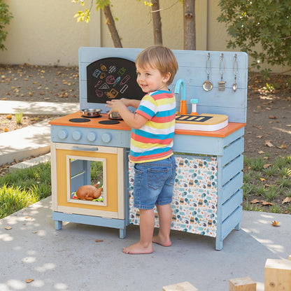 Wooden Toy Kitchen Playset with Removable Circulation Faucet and Cooking Accessories, Blue Play Kitchen Sets at Gallery Canada