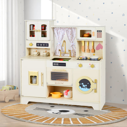 Wooden Toy Kitchen Playset with 14 Accessories for Aged 3+ Years-WH, Beige