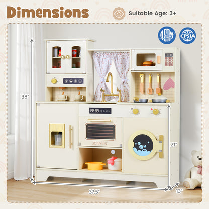 Wooden Toy Kitchen Playset with 14 Accessories for Aged 3+ Years-WH, Beige