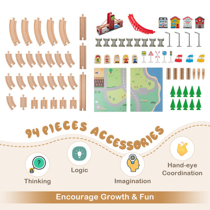 Wooden Train Set Table Kids Multipurpose Activity Play Table with 2 Reversible Tabletops, Red