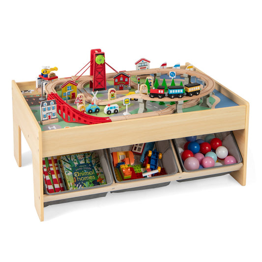Wooden Train Set Table, Kids Multipurpose Play Table, Gray Learning Toys Gray at Gallery Canada