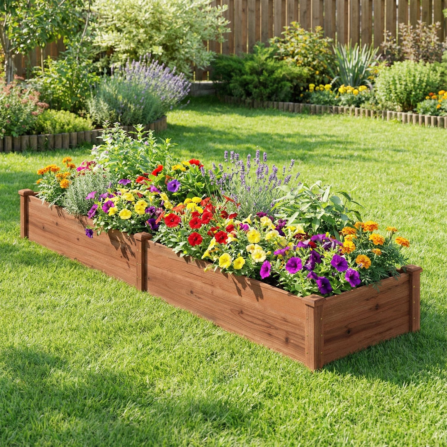 Wooden Raised Garden Bed for Backyard Balcony Patio, Brown