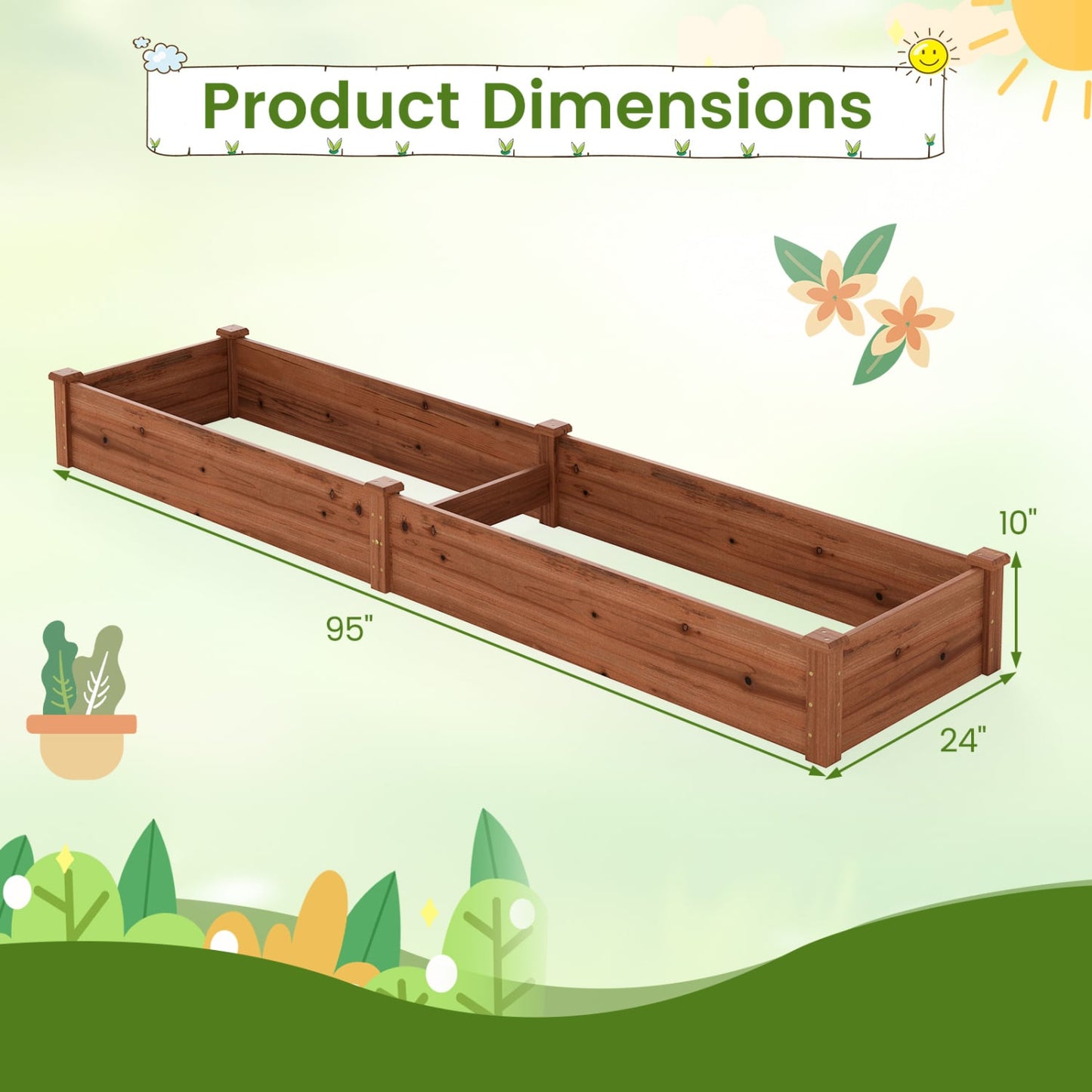 Wooden Raised Garden Bed for Backyard Balcony Patio, Brown