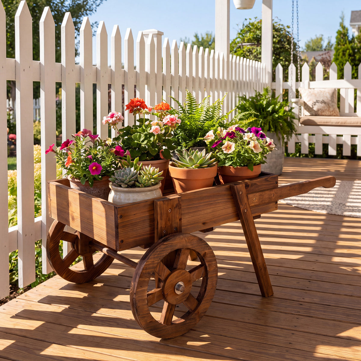 Wooden Wagon Planter with Wheels, Indoor Outdoor, Brown Raised Garden Beds at Gallery Canada
