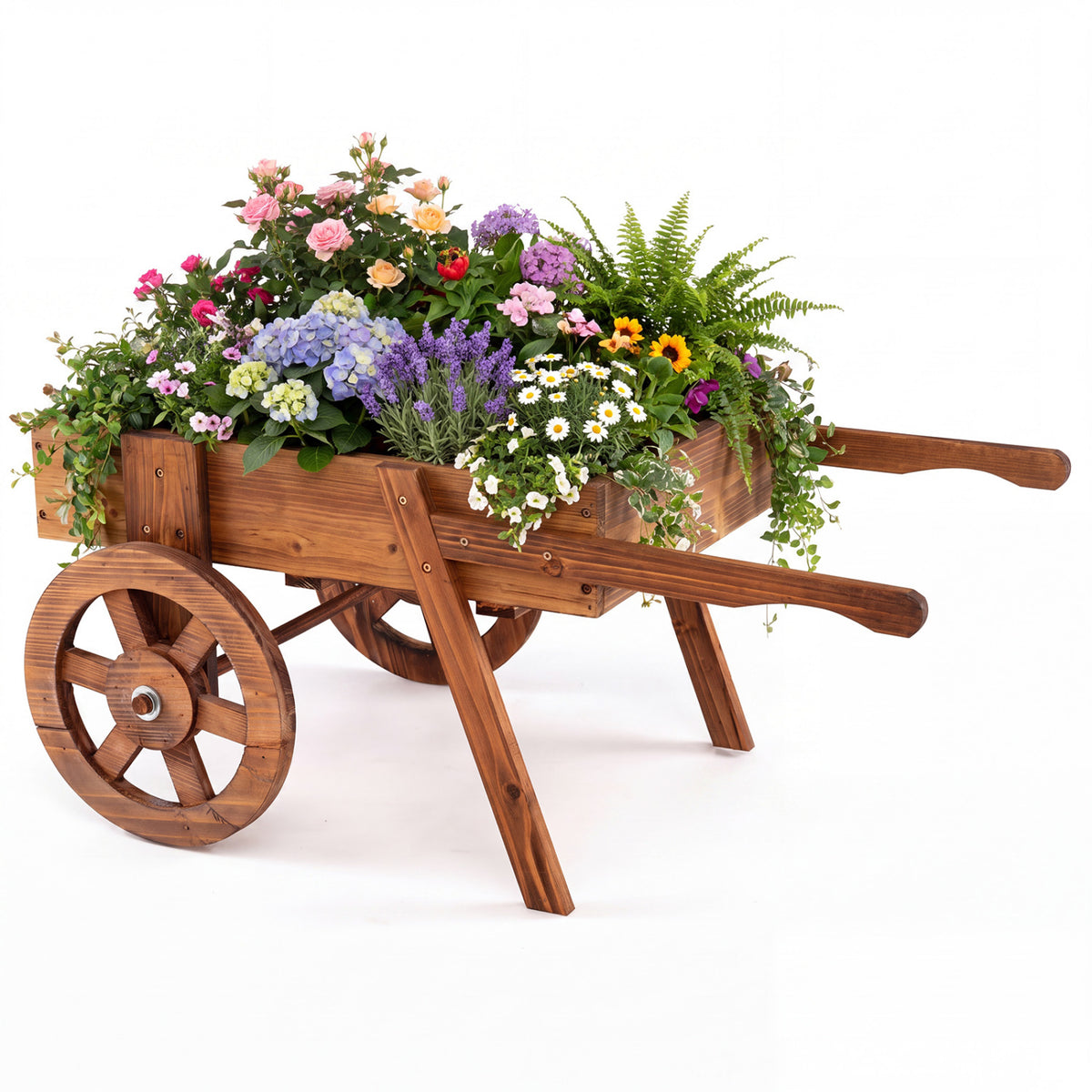Wooden Wagon Planter with Wheels, Indoor Outdoor, Brown Raised Garden Beds at Gallery Canada