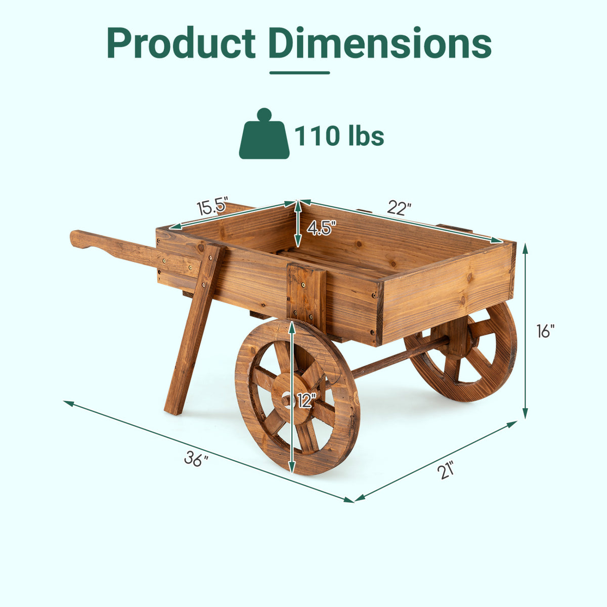 Wooden Wagon Planter with Wheels, Indoor Outdoor, Brown Raised Garden Beds at Gallery Canada