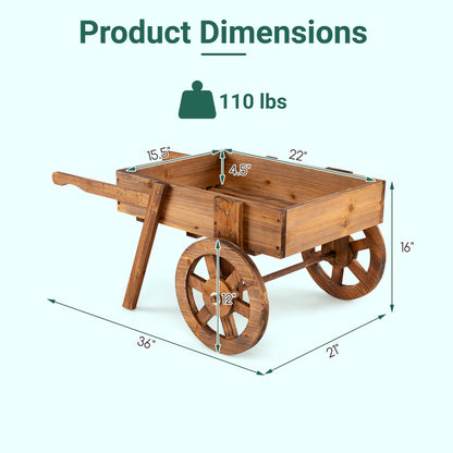 Wooden Wagon Planter with Wheels, Indoor Outdoor, Brown Raised Garden Beds at Gallery Canada