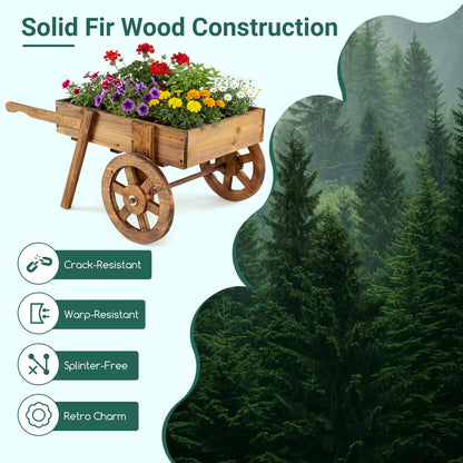 Wooden Wagon Planter with Wheels, Indoor Outdoor, Brown Raised Garden Beds at Gallery Canada