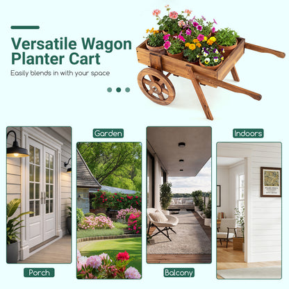 Wooden Wagon Planter with Wheels, Indoor Outdoor, Brown Raised Garden Beds at Gallery Canada