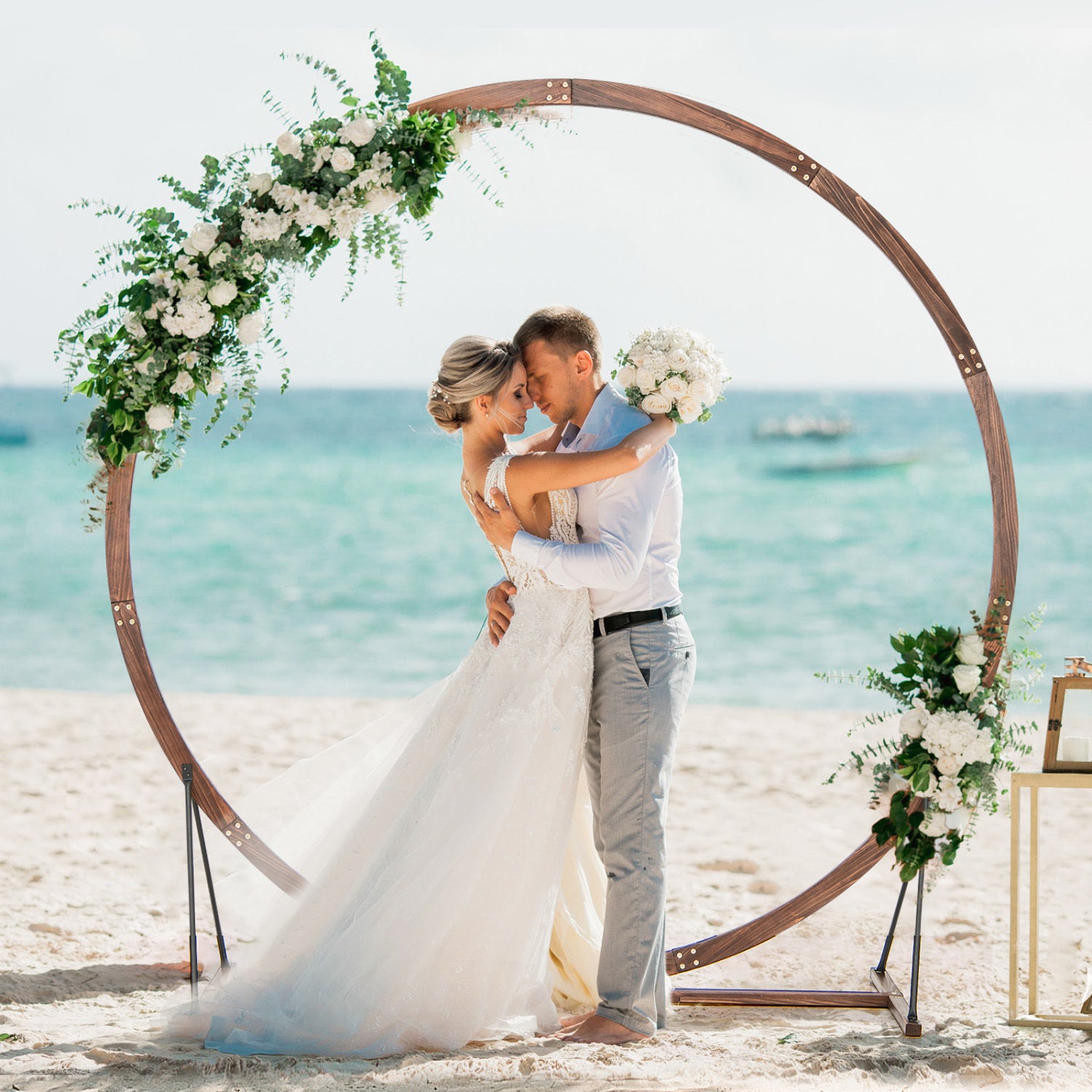 Wooden Wedding Arch, Round Arbor Stand, Brown Outdoor Decor at Gallery Canada