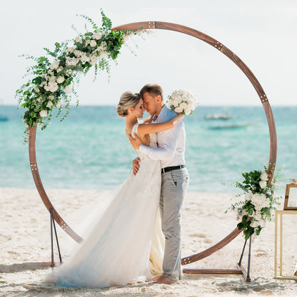 Wooden Wedding Arch, Round Arbor Stand, Brown Outdoor Decor at Gallery Canada