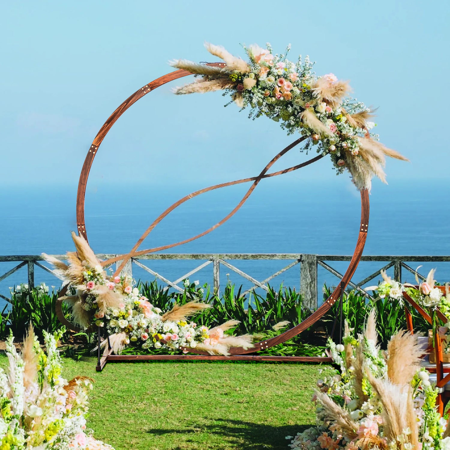Wooden Wedding Arch, Round Arbor Stand, Brown Outdoor Decor at Gallery Canada