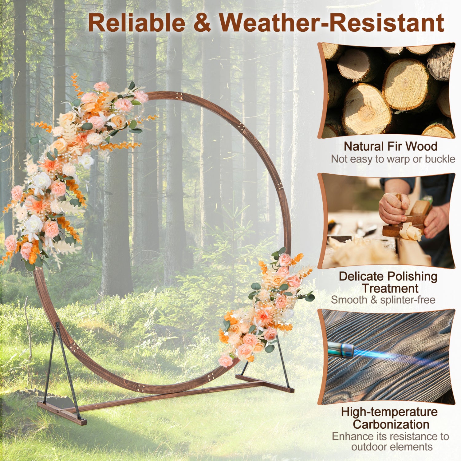Wooden Wedding Arch, Round Arbor Stand, Brown Outdoor Decor at Gallery Canada