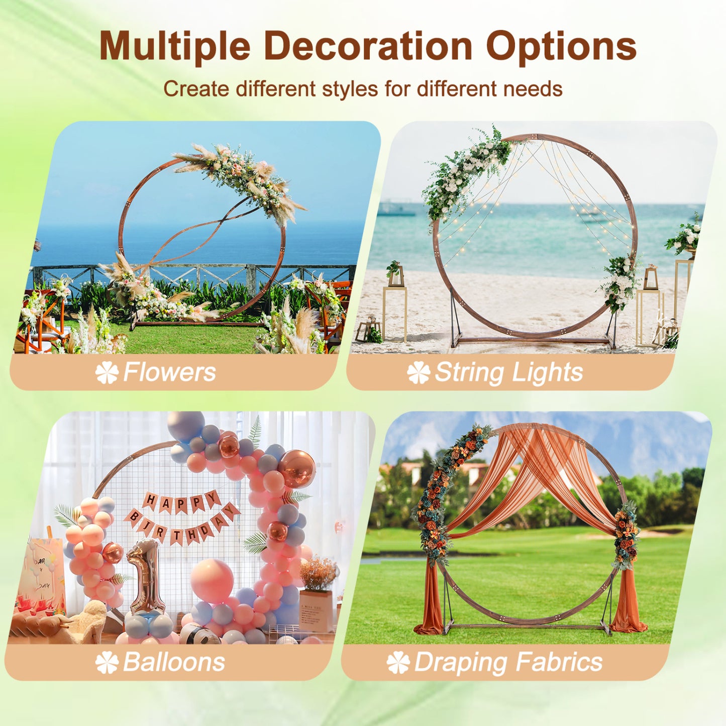 Wooden Wedding Arch, Round Arbor Stand, Brown Outdoor Decor at Gallery Canada