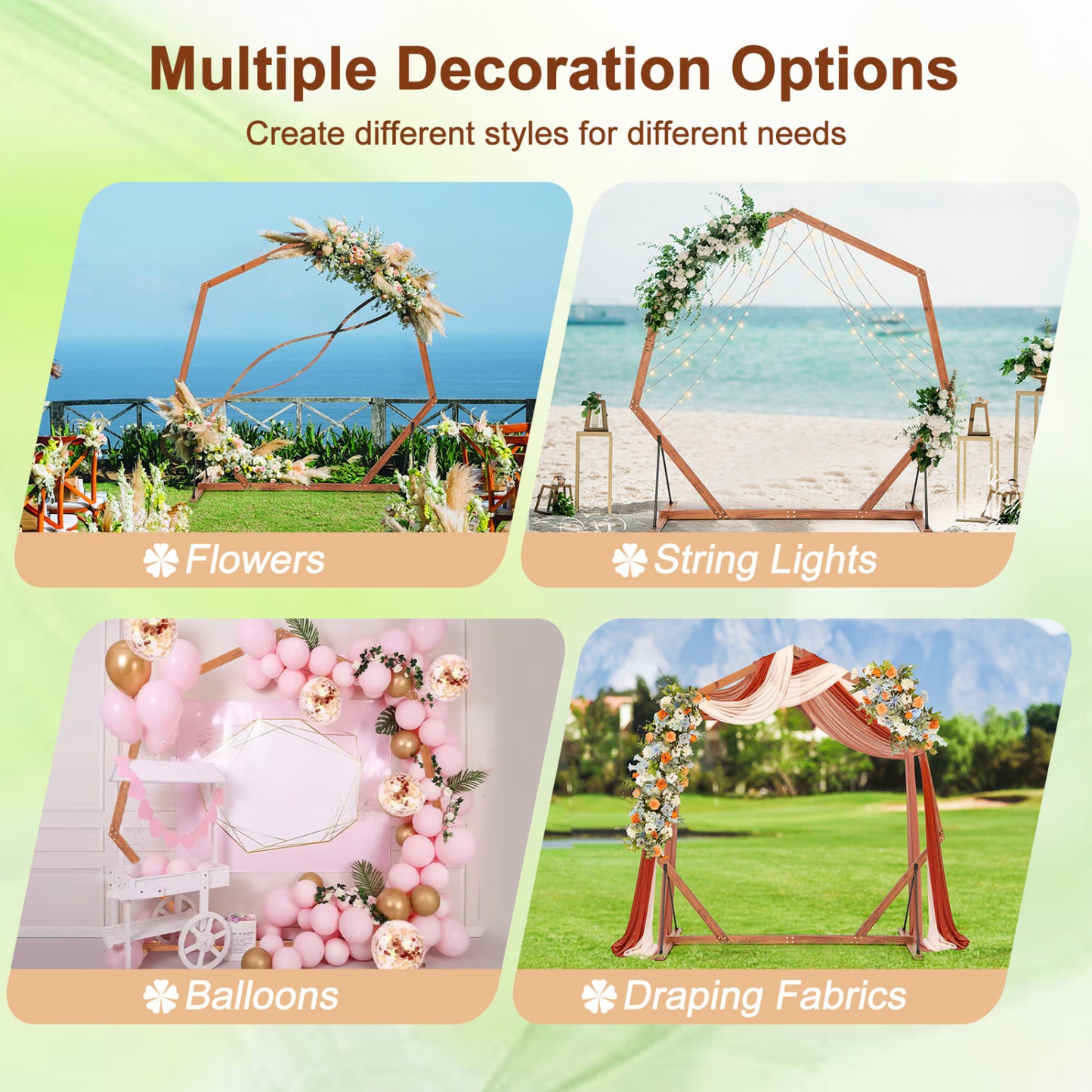 Solid Wood Heptagon Wedding Arch Arbor, Backdrop Stand Outdoor Decor at Gallery Canada