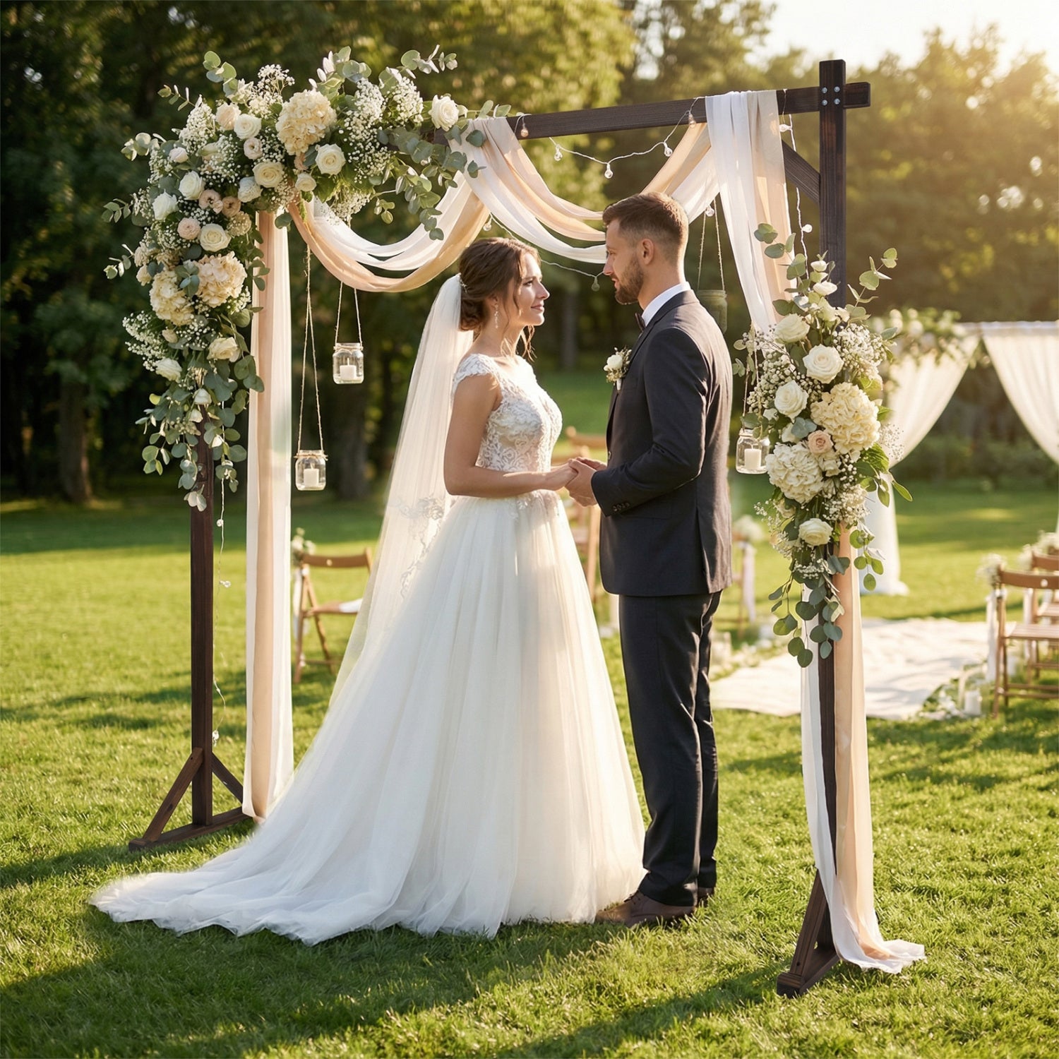 Solid Wood Wedding Arch Arbor, Square Backdrop Stand Outdoor Decor at Gallery Canada