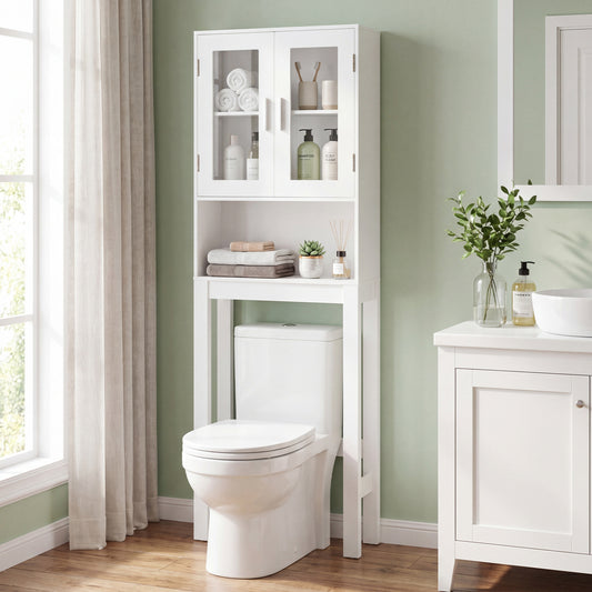 Wooden over the toilet Storage Cabinet with Tower Rack, White Bathroom Etagere White at Gallery Canada