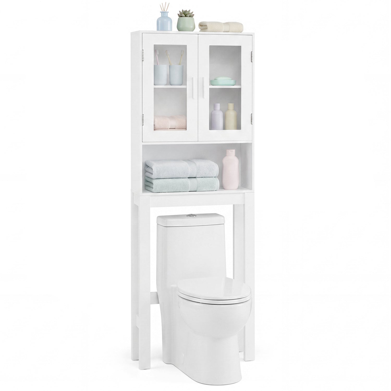 Wooden over the toilet Storage Cabinet with Tower Rack, White Bathroom Etagere at Gallery Canada