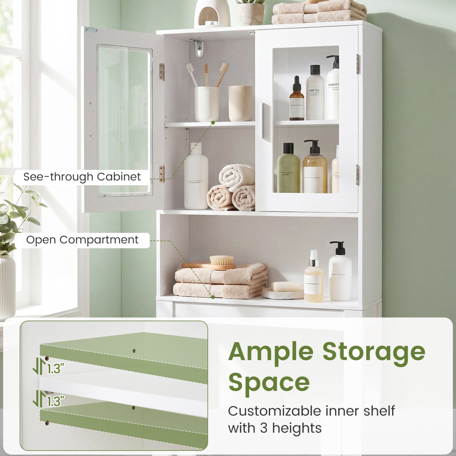 Wooden over the toilet Storage Cabinet with Tower Rack, White Bathroom Etagere at Gallery Canada