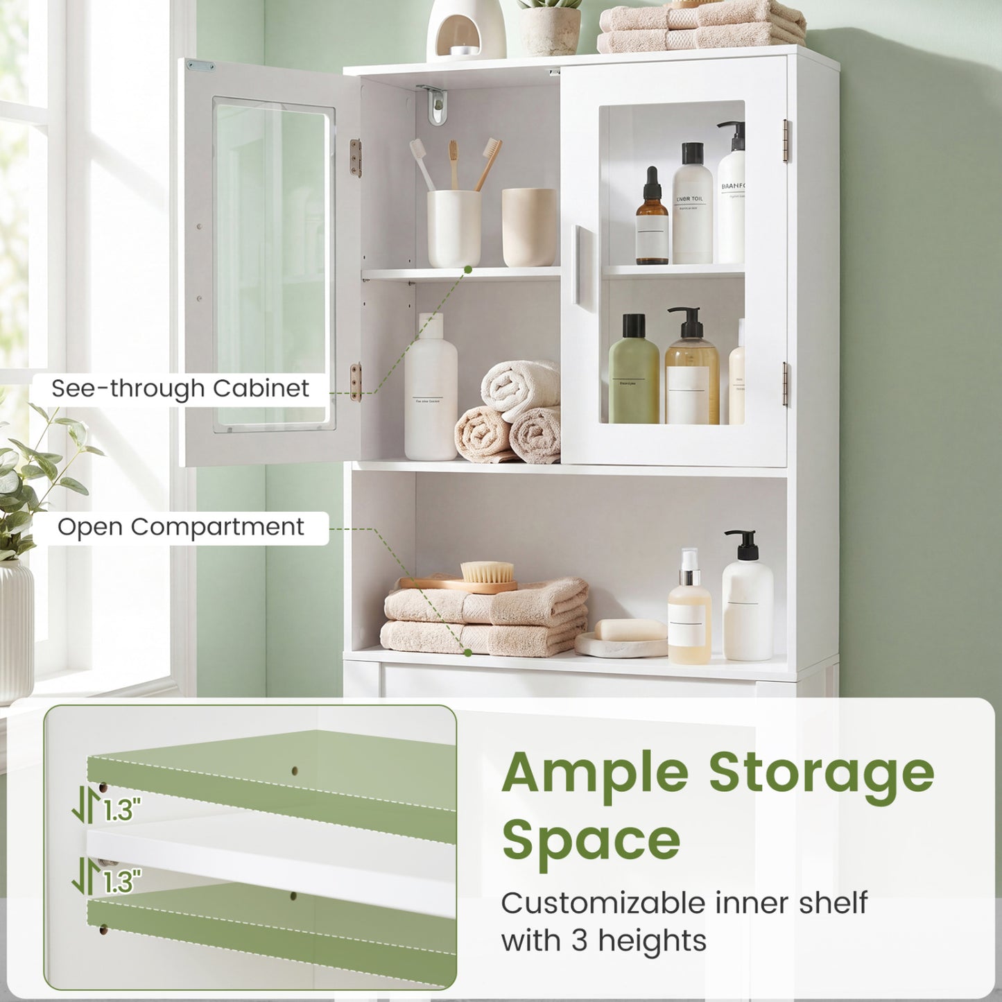 Wooden over the toilet Storage Cabinet with Tower Rack, White Bathroom Etagere at Gallery Canada