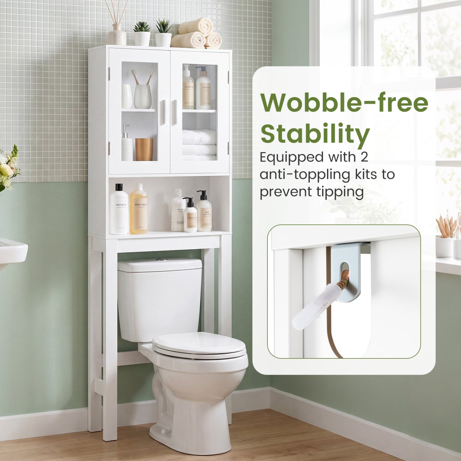 Wooden over the toilet Storage Cabinet with Tower Rack, White Bathroom Etagere at Gallery Canada