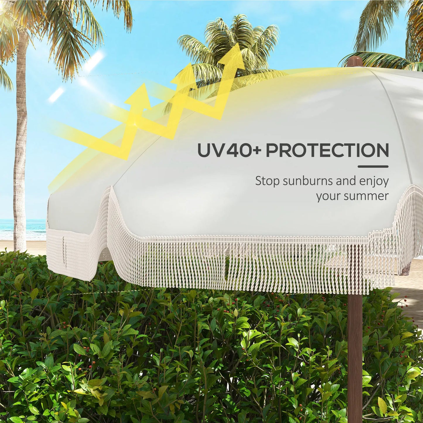 6.2' Travel Beach Umbrella, Vent, Ruffles, Carry Bag, Cream White