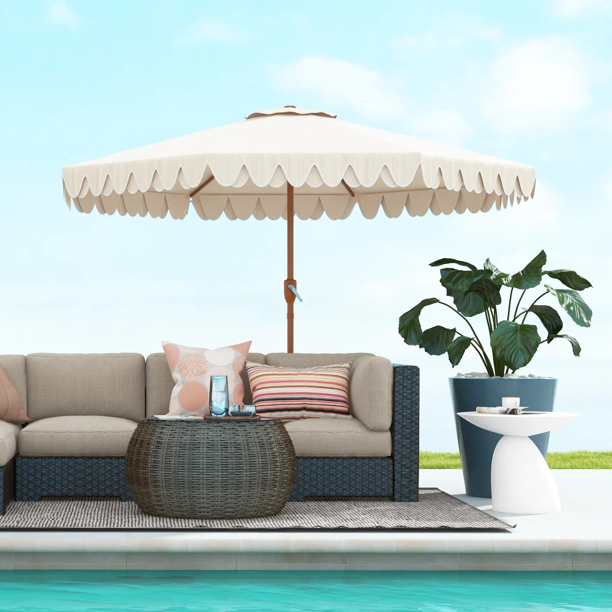 9 ft Outdoor Patio Umbrella, Push Button Tilt Crank, Cream White Sun Umbrellas at Gallery Canada