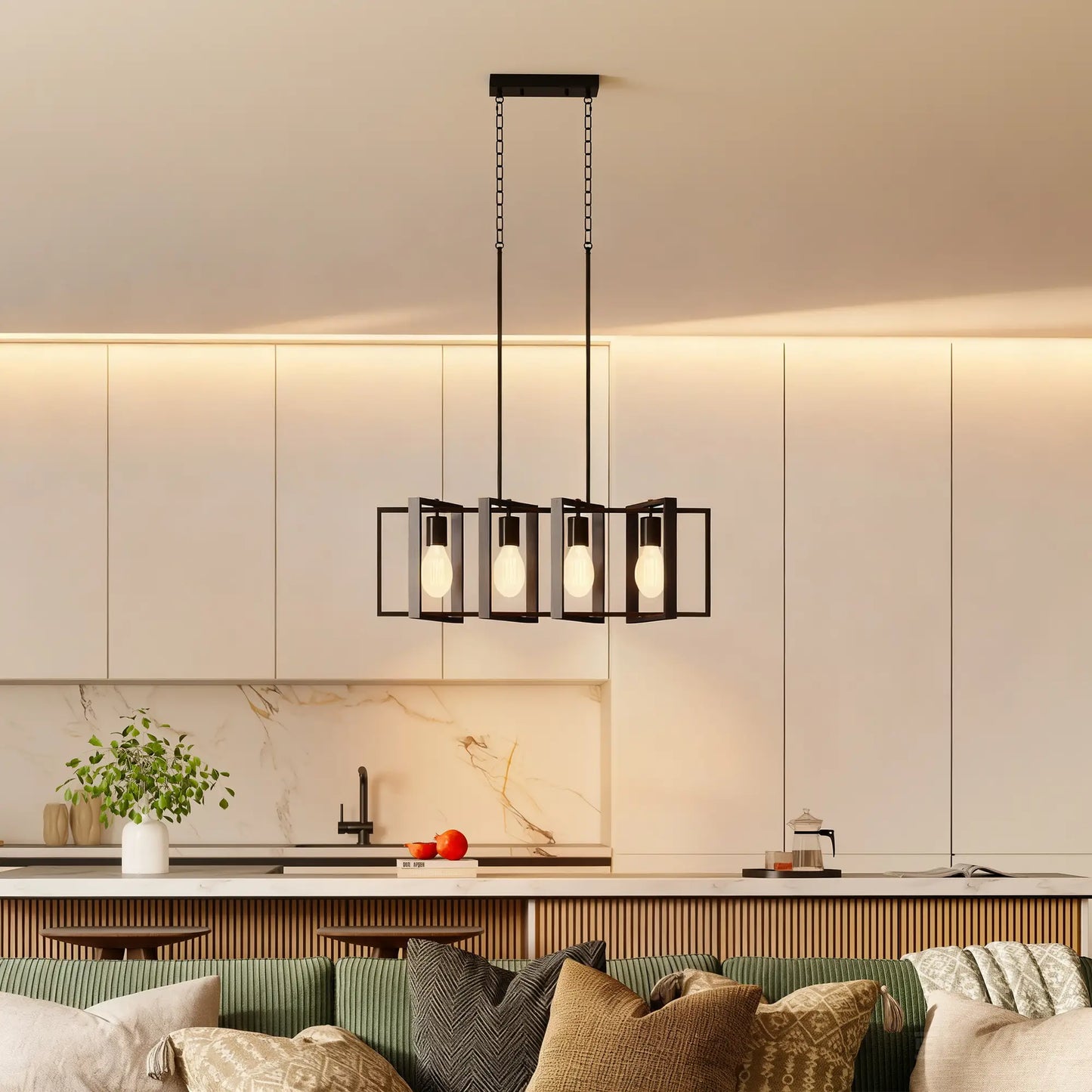 Farmhouse Kitchen Island Linear Pendant Light, 4 Rotatable Frames, Black Floor Lamps & Ceiling Fan Lights at Gallery Canada