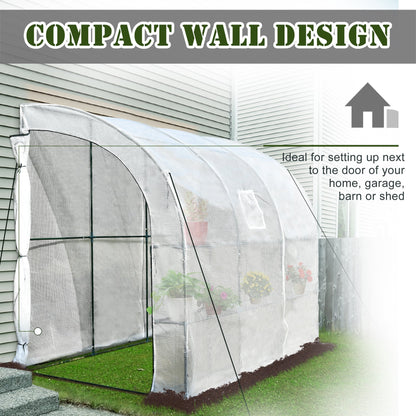 Walk-in Wall Lean-to Greenhouse, 10' x 5' x 7' Outdoor Gardening Green House with PE Cover, Windows, Shelves and 2 Zipper Doors, Clear - Gallery Canada
