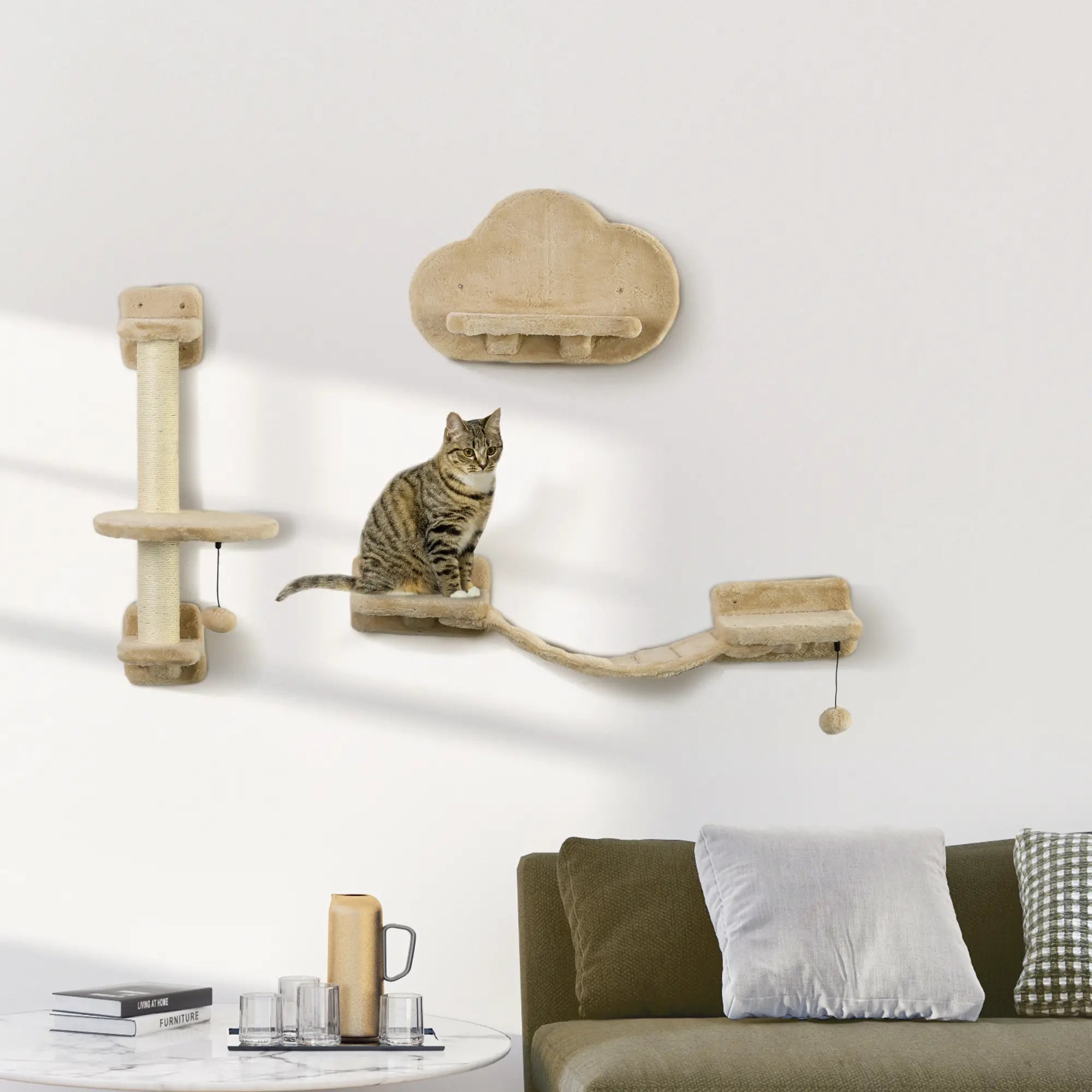 3 Pcs Cat Wall Climber, Scratching Post, Ladder, Perches, Beige Cat Climbing Wall at Gallery Canada