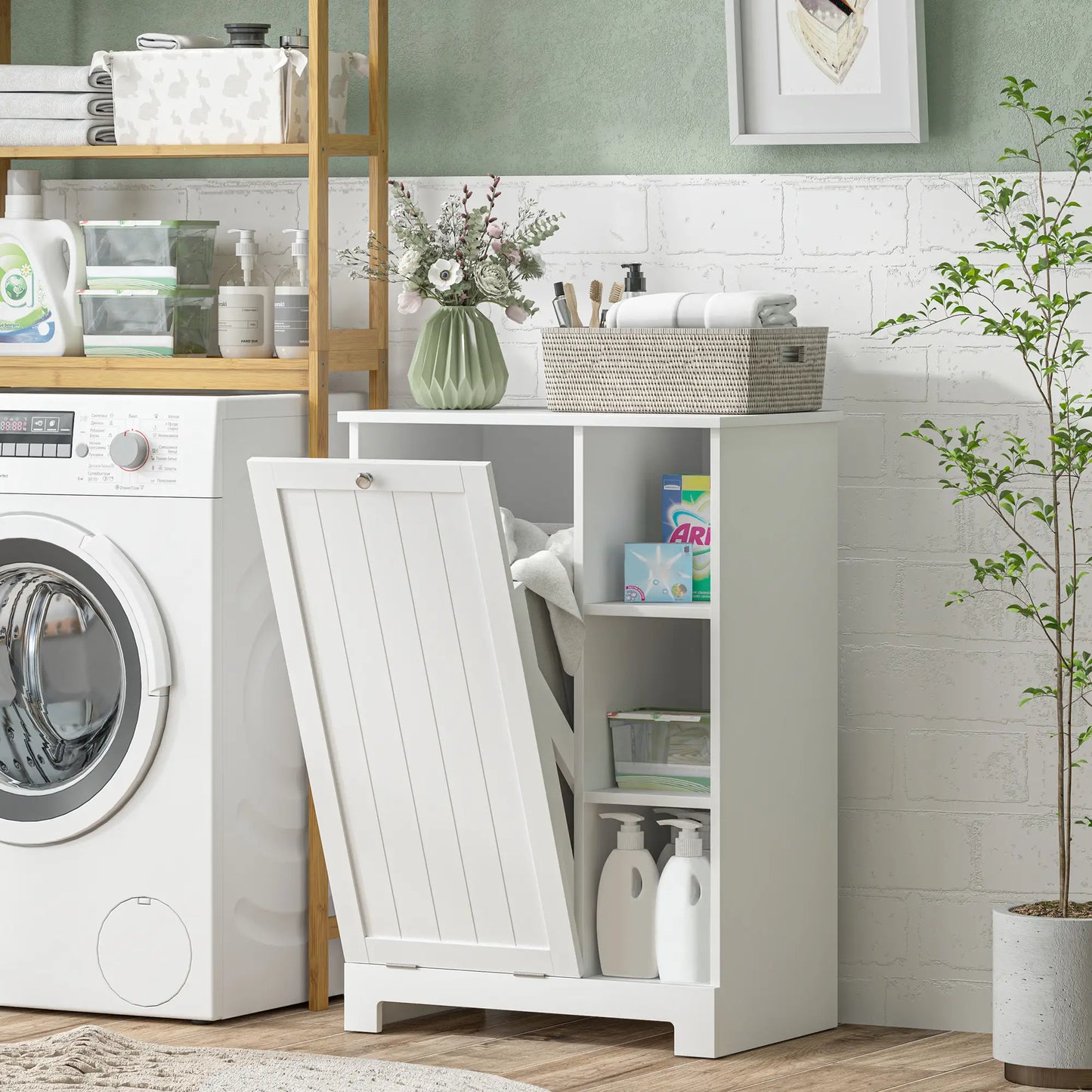 Laundry Cabinet with Removable Basket, Adjustable Shelf, White Bathroom Cabinets at Gallery Canada