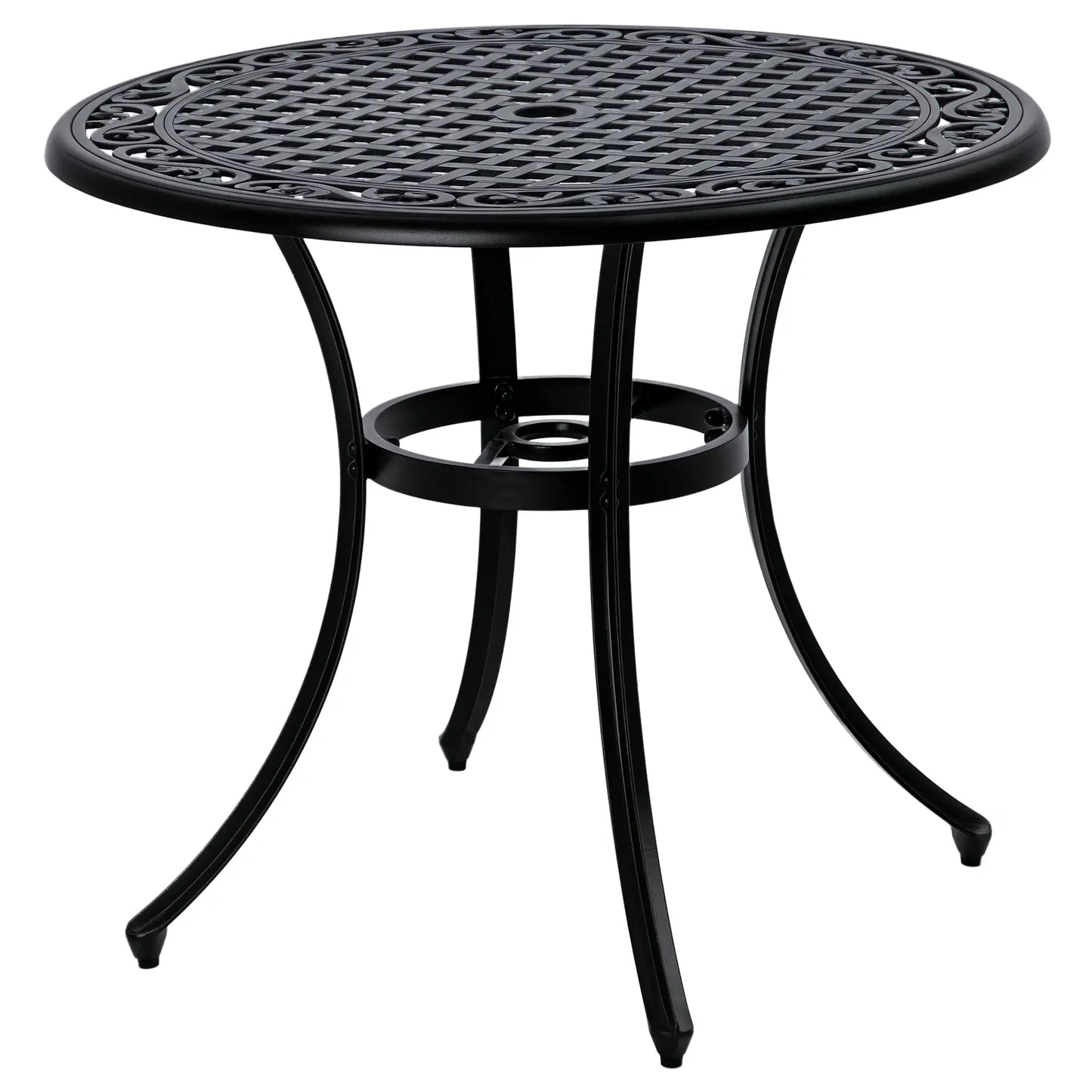 35.5" Round Outdoor Dining Table, Cast Aluminum, Grid Top, Black