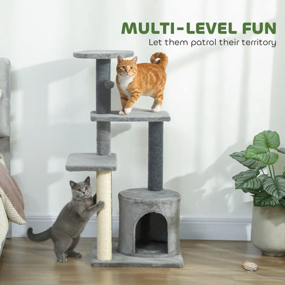 Cat Tree Tower, Multi-Level, Sisal Scratching Post, Large 41"H, Grey Compact Towers at Gallery Canada