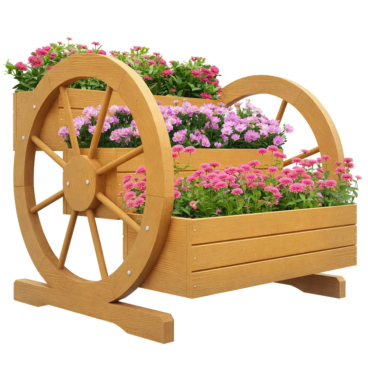 Wooden Wagon Planter Box, 3-Tier Raised Garden Bed, 24" x 24" x 22" Raised Garden Beds at Gallery Canada
