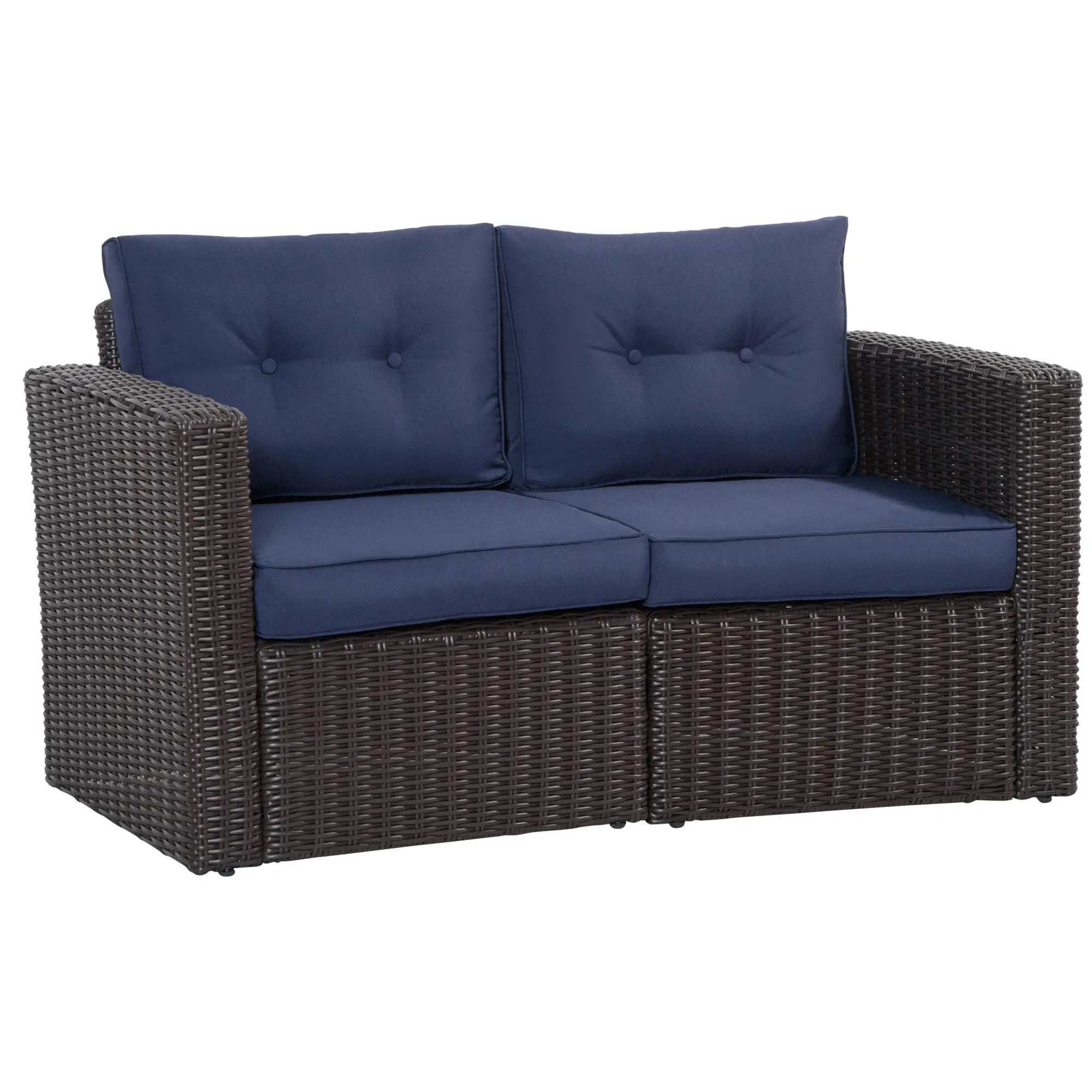 2 Pcs Patio Furniture Set, Wicker Corner Sofa, PE Rattan, Dark Blue Patio Furniture Sets Dark Coffee Rattan, Dark Blue Cushion at Gallery Canada