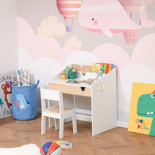 Kids Desk and Chair Set with Storage Drawer, for 6-10 Years Kids Desk Sets White at Gallery Canada